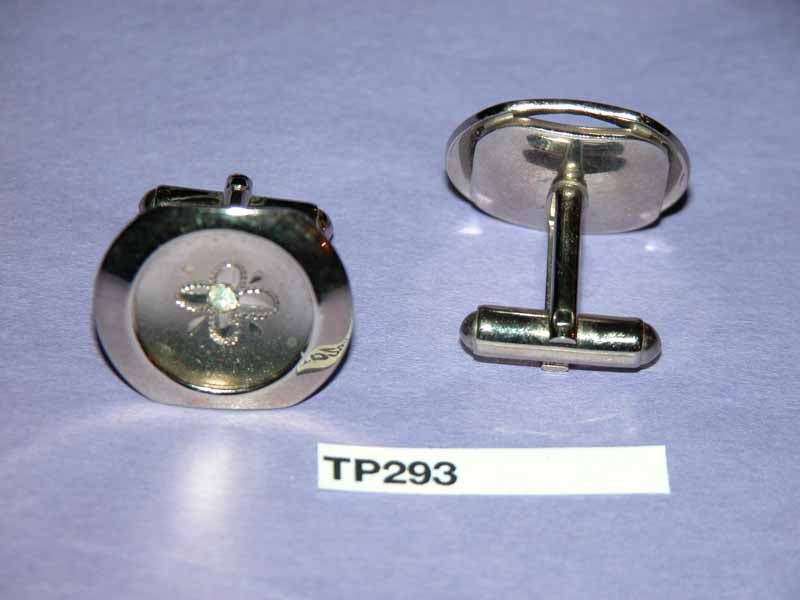 Vintage Silver Parabolic Shaped Cuff Links With Diamantes