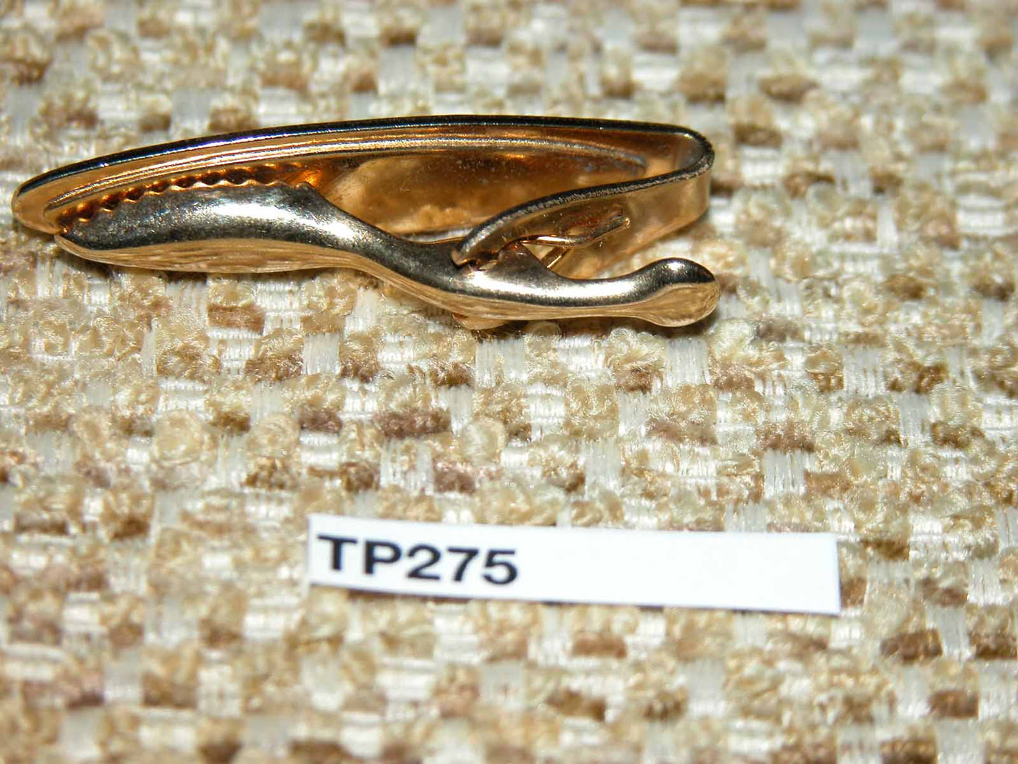 Vintage Gold Metal Tie Clip White Pearlised Lucite