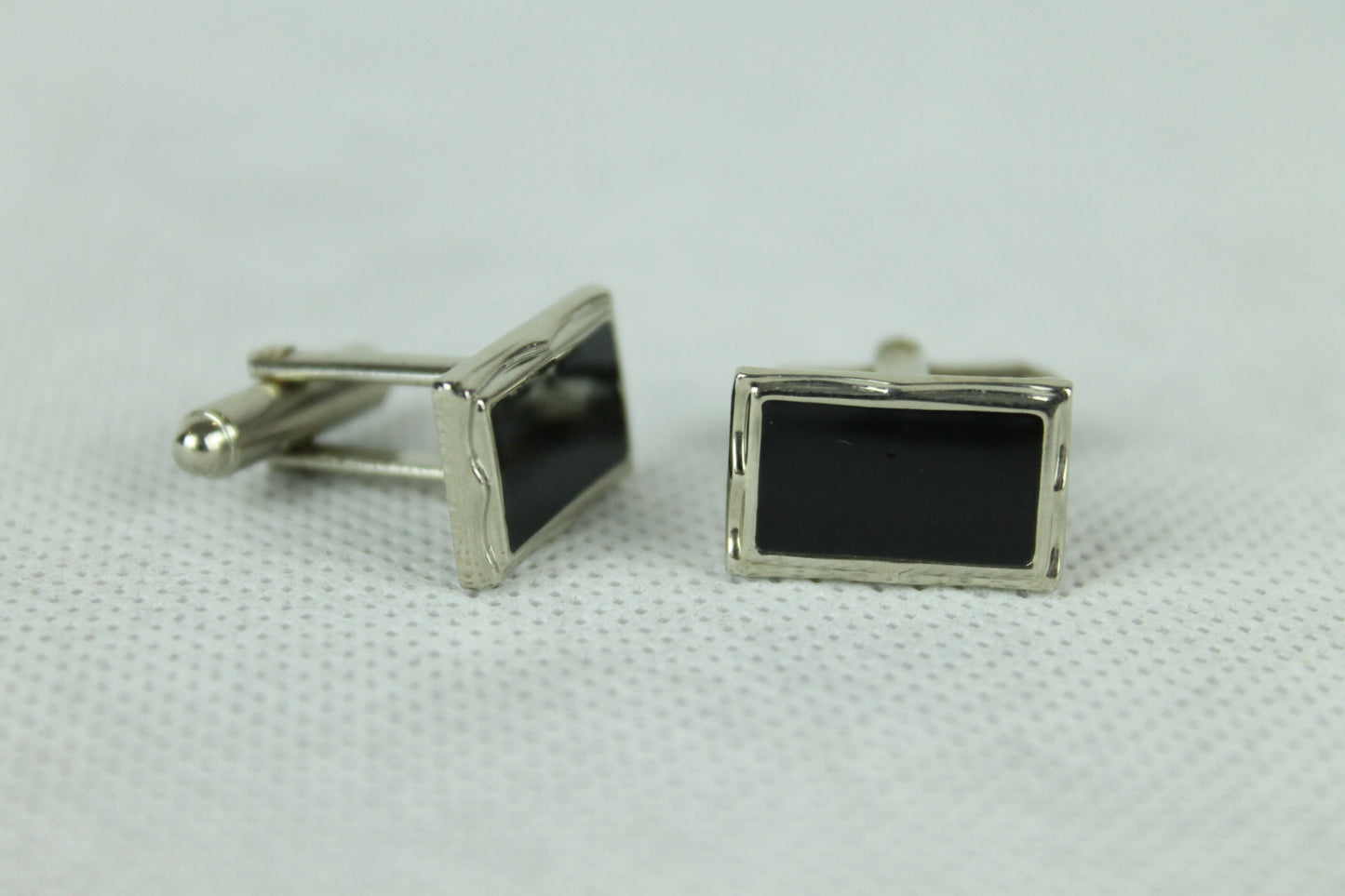 Vintage Silver Oblong Black Inset Cuff Links