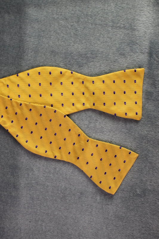 Vintage self tie thistle end 100% silk yellow purple pattern bow tie adjustable