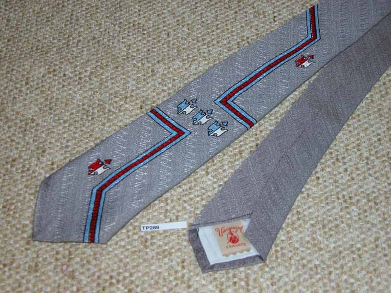 Vintage 1940s/50s Vanguard Cravats Grey Red Blue Deco style Tie Narrow Skinny Jim Rat Pack