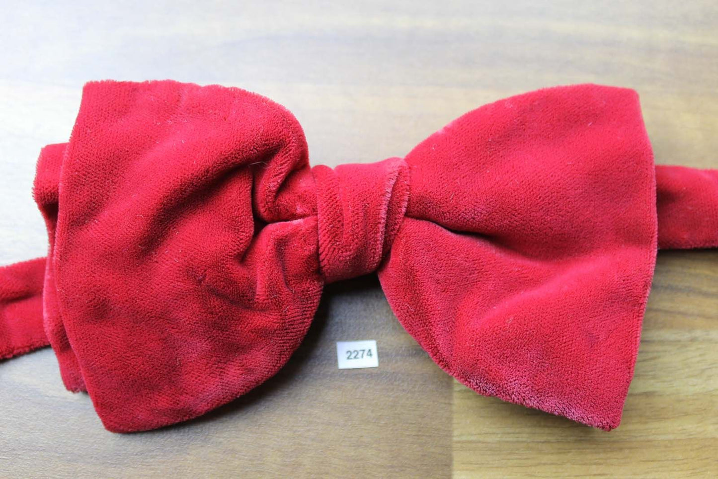 Vintage 1970s Pre Tied Bow Tie Red Velvet Adjustable