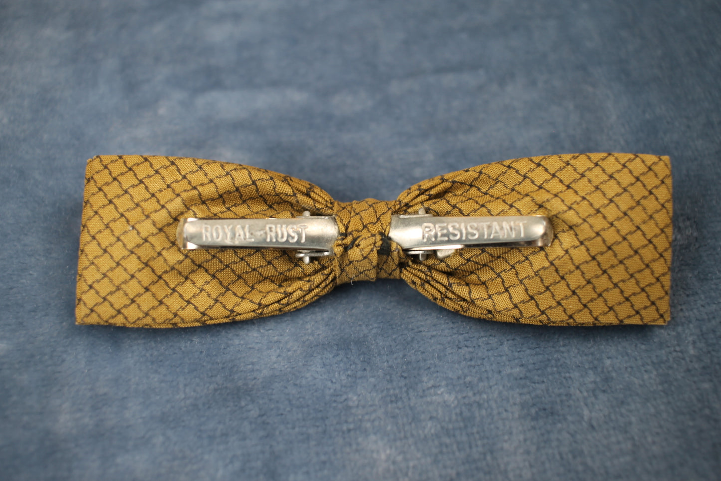 Vintage pre-tied clip on black gold square pattern bow tie