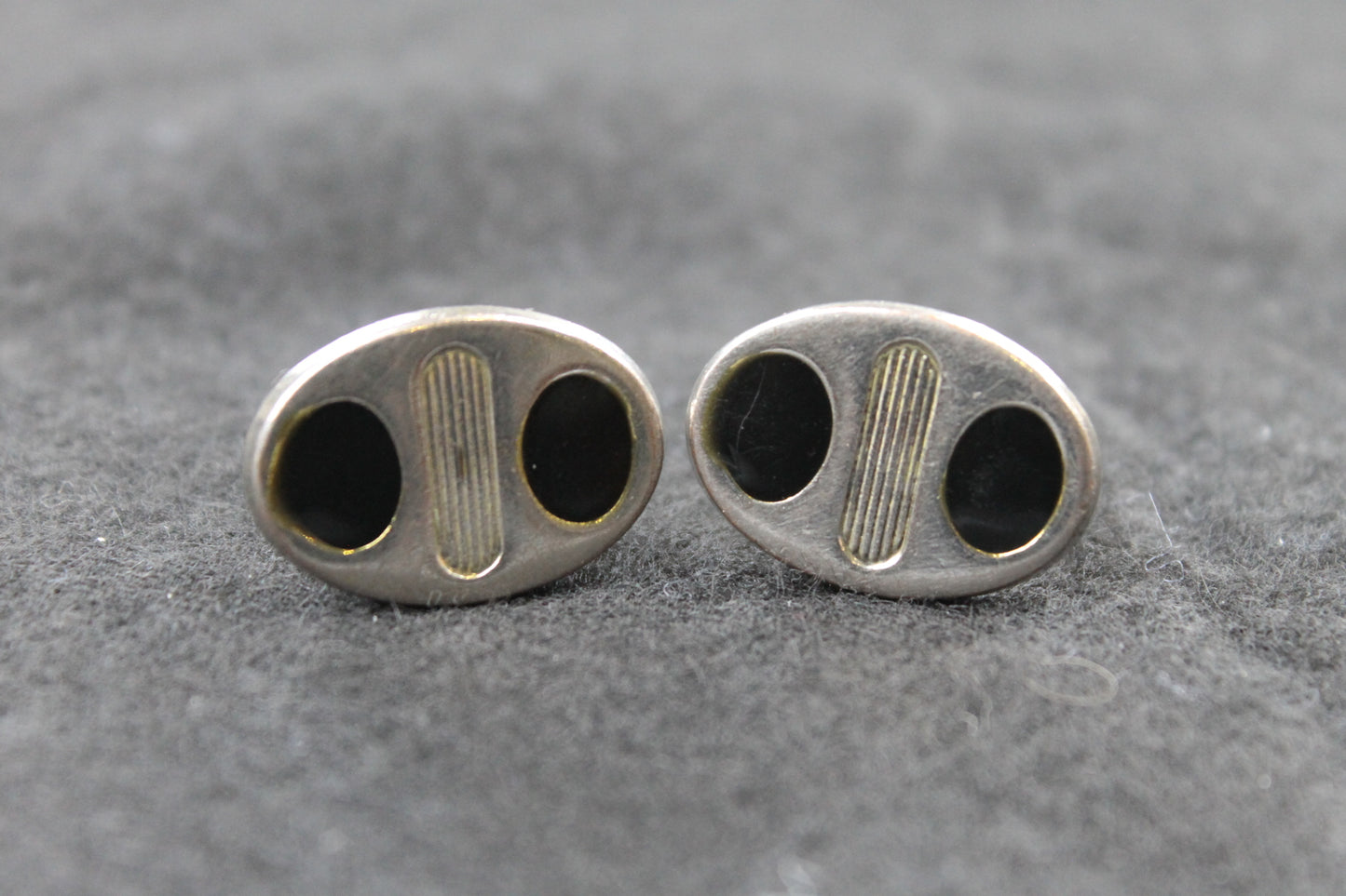 Vintage Oval Cufflinks Black Enamel Spots