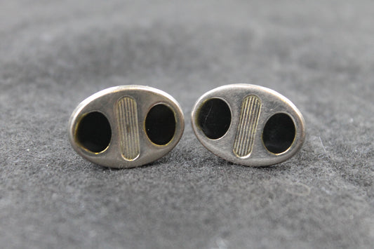 Vintage Oval Cufflinks Black Enamel Spots