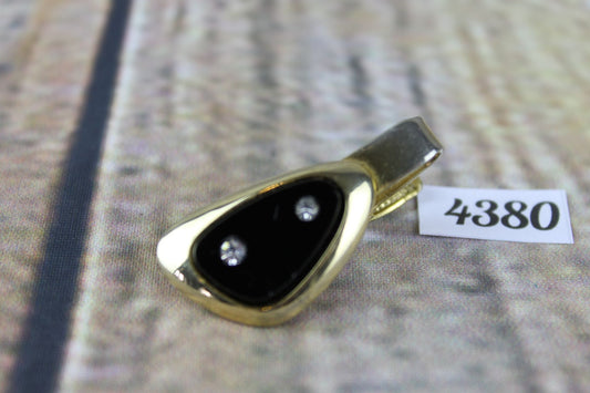 Vintage Sarah Coventry gold metal diamante black glass tie clip