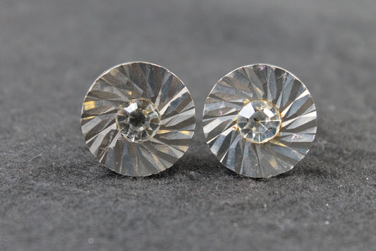Vintage Heavy Silver Metal Diamante Centre Cufflinks