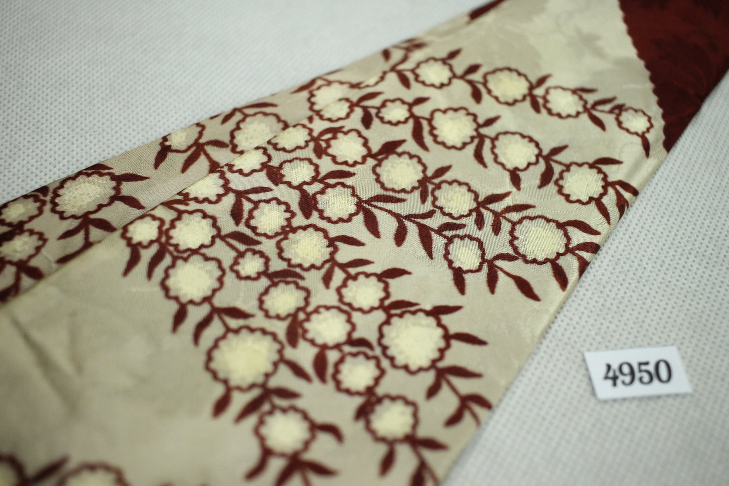 Vintage Burgundy Taupe Blossom Print Jacquard Vintage Swing Tie 1940s/50s