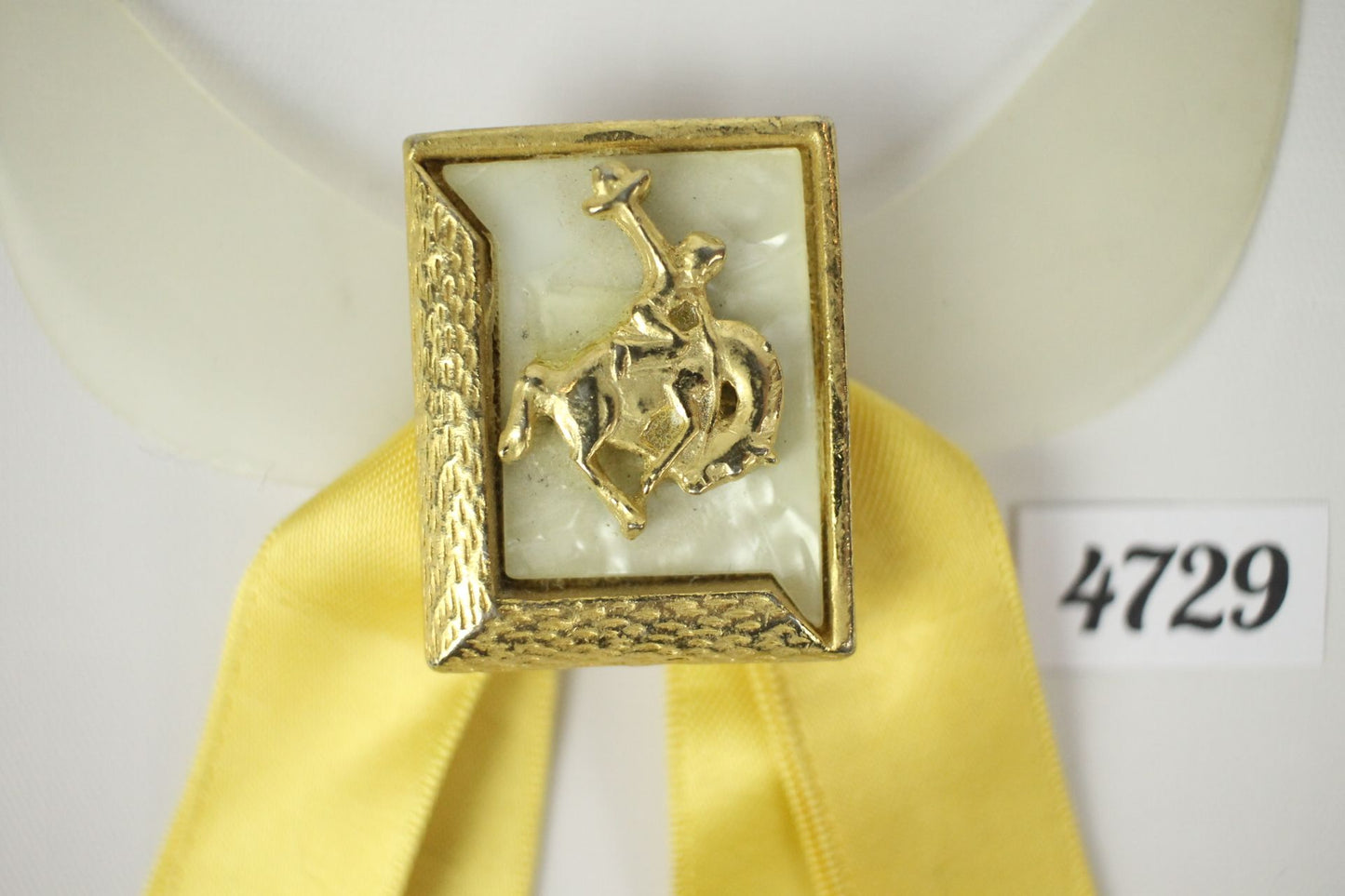 Vintage Lemon Ribbon Bucking Bronco Clip On Western Cowboy Kentucky Square Dance Bow Tie