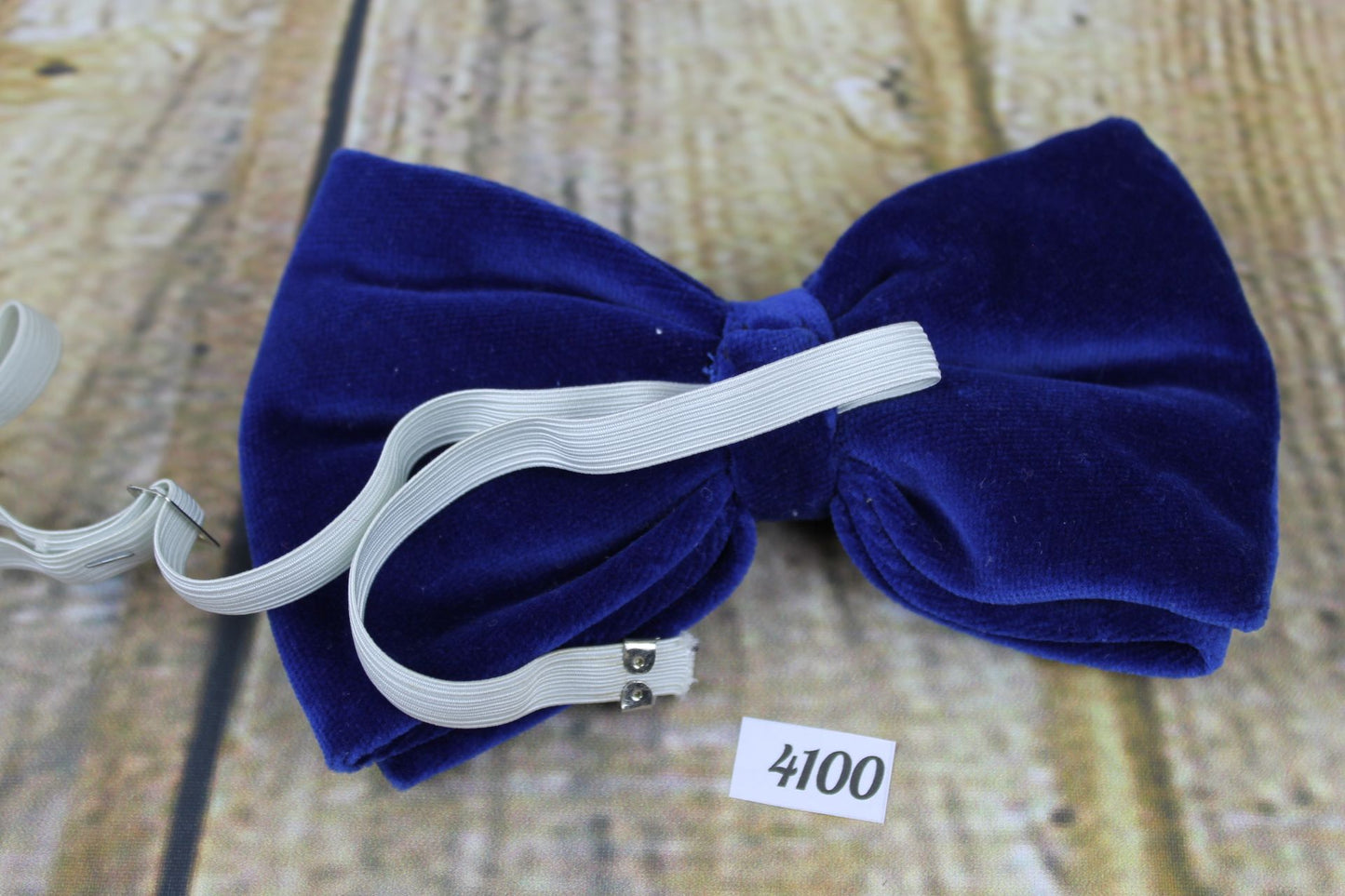 Vintage 1970s Royal Blue Velvet Pre-Tied Bow Tie Adjustable