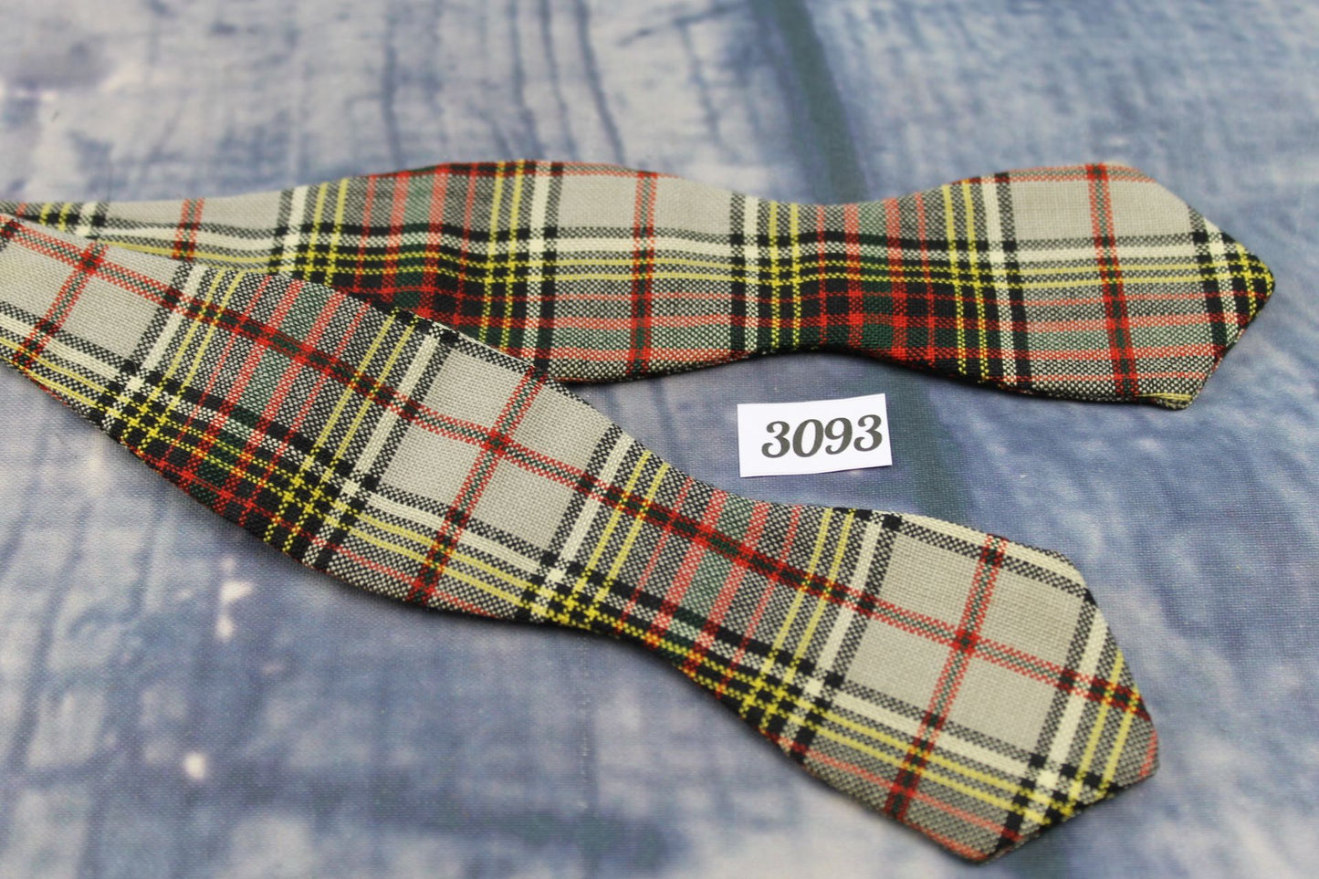 Vintage Plaid Tartan Red Grey Black Self Tie Arrow End Thistle Bow Tie