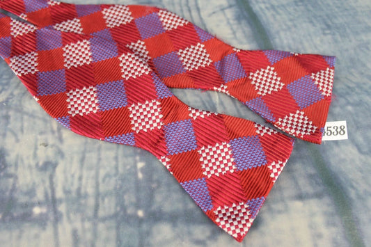 Superb Stafford Squares Pattern Burgundy Ivory Blue Self Tie Square End Thistle Bow Tie