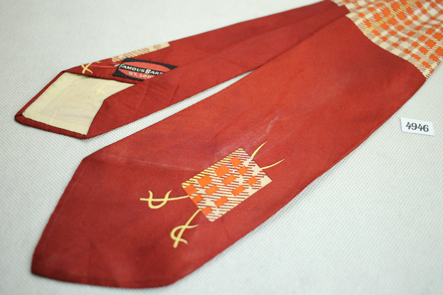 Vintage Famous Barr Co Esquire Mr T Tartan Swing Tie 1940s/50s Burgundy