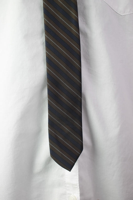Vintage Beau Brummell brown black striped pattern skinny tie