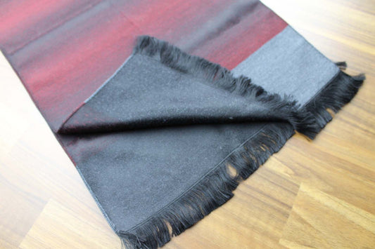 Vintage Mens Unusual Striped Burgundy Grey Black Fringed Scarf Retro Mod