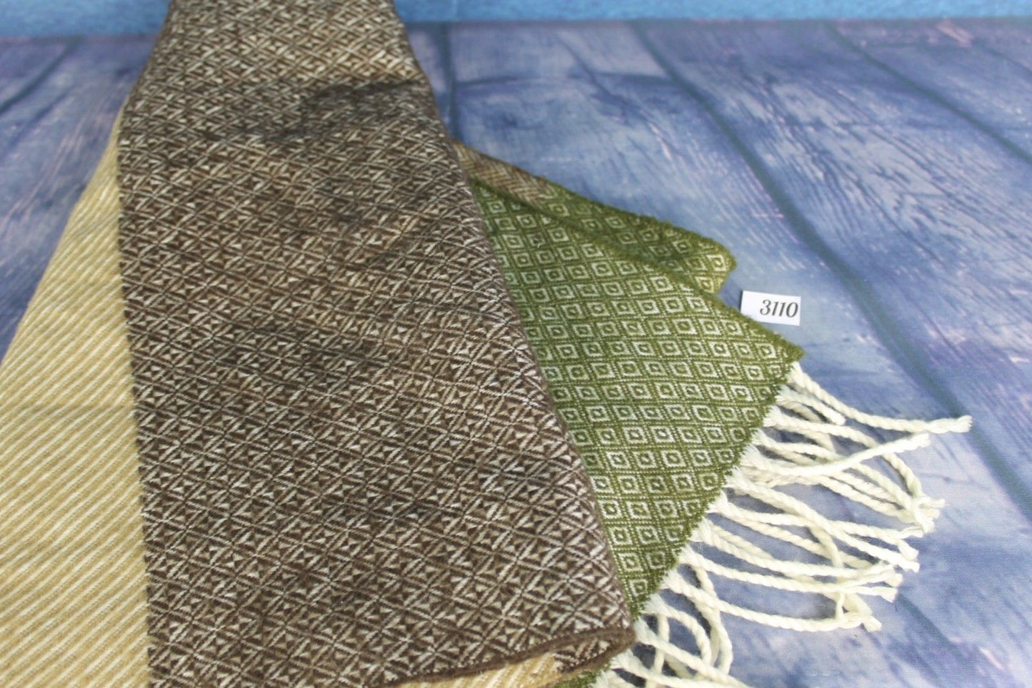 Vintage Wide Green Brown Beige Cream Soft Thick Scarf