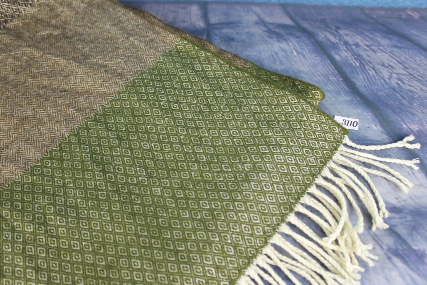 Vintage Wide Green Brown Beige Cream Soft Thick Scarf