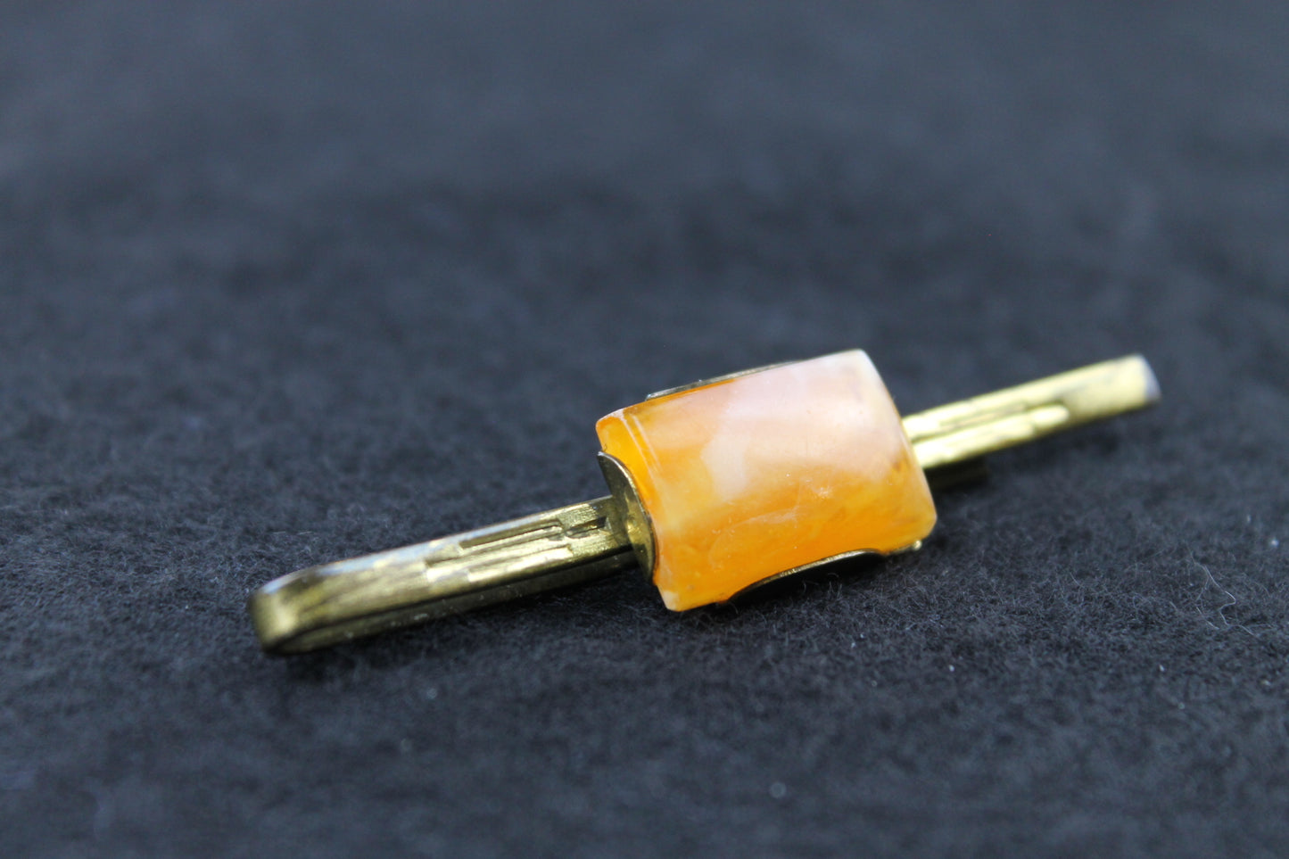 Vintage Amber Lucite Stone Cufflinks and Tie Clip Set