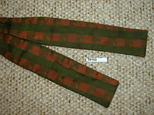 Vintage 100% Silk Self Tie Square End Bow Tie Olive Terracotta Adjustable