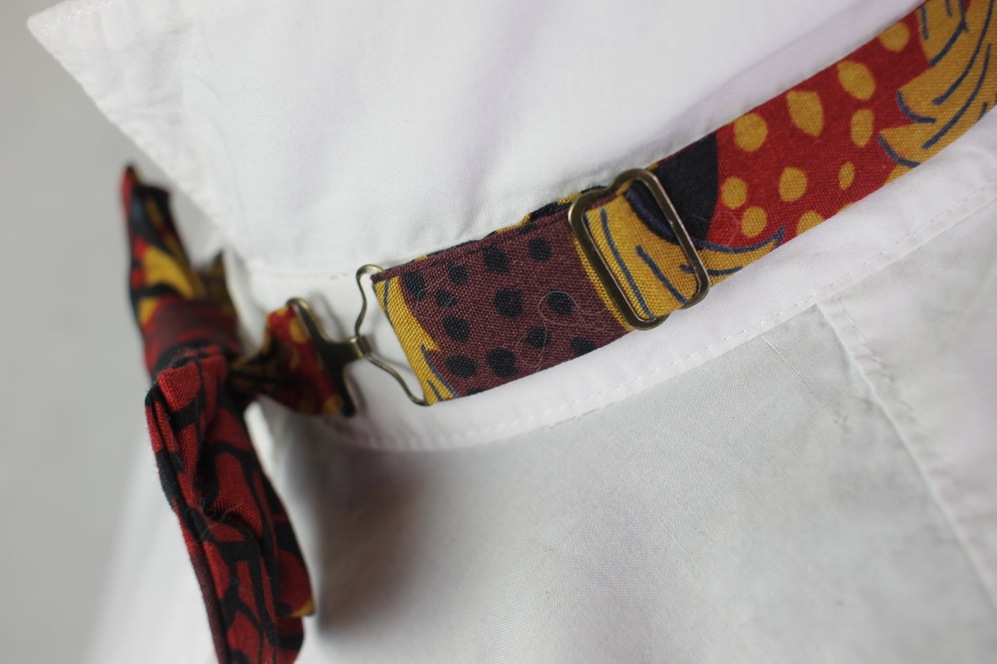 Vintage Matinique pre-tied red mustard black pattern bow tie adjustable