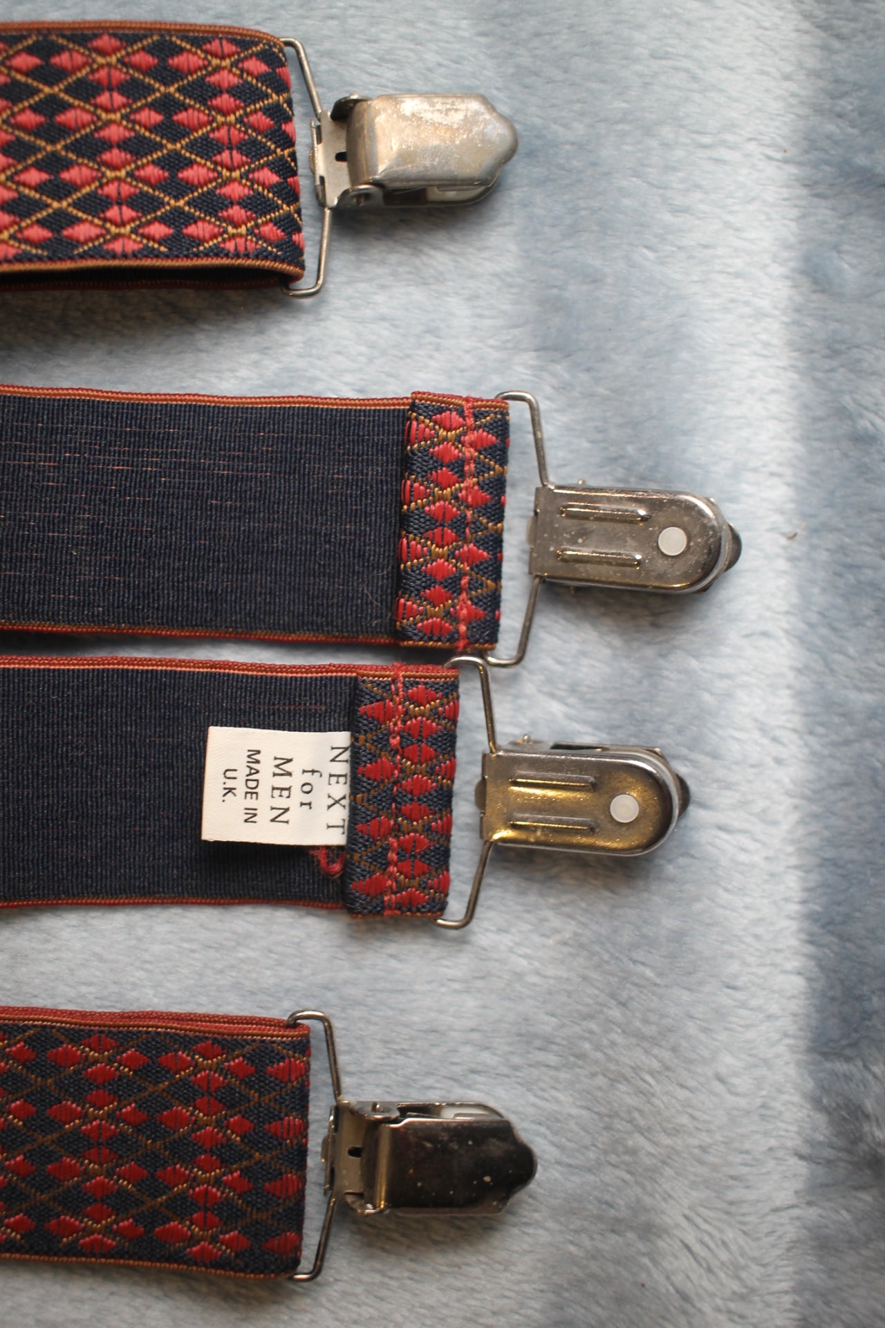 Vintage Next retro wide clip on elasticated red black patterned braces 80s Wall Street