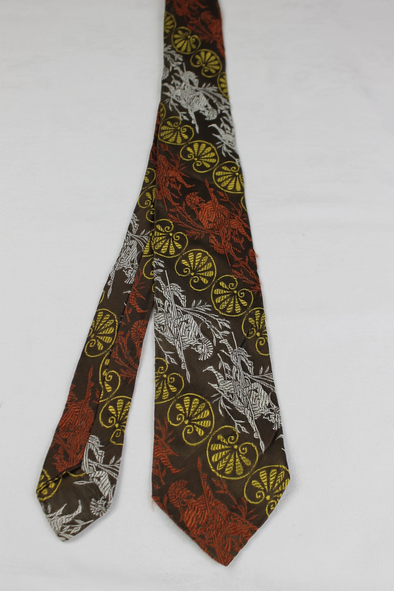 Vintage Spartan Soldier Embroidered design Gold Silver Copper Tie 1950s/60s