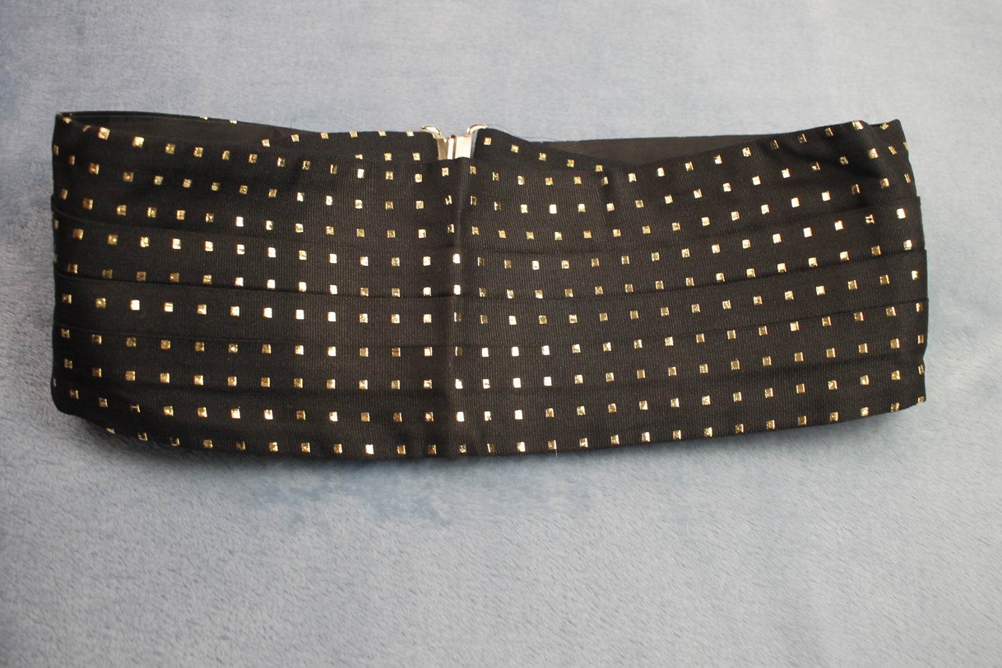Vintage black gold squares pleated cummerbund