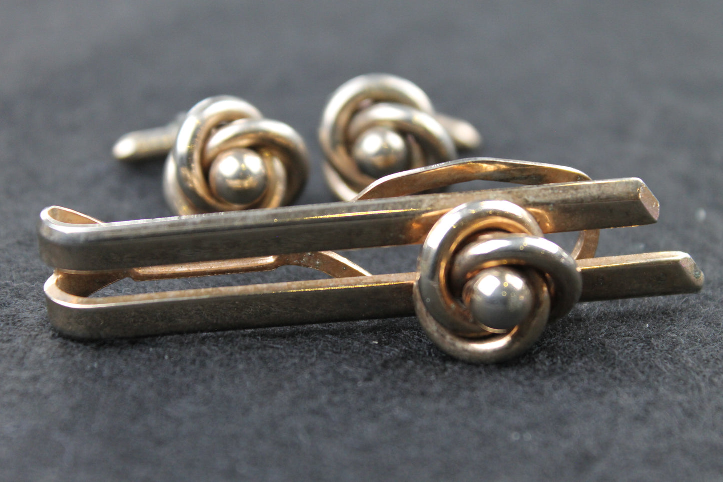 Vintage Knot and Ball Cufflinks and Tie Clip Set