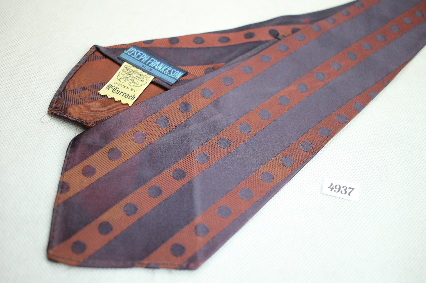 Vintage McCurrach Golden Shuttle Fabric Burgundy Purple Swing Tie 1940s/50s