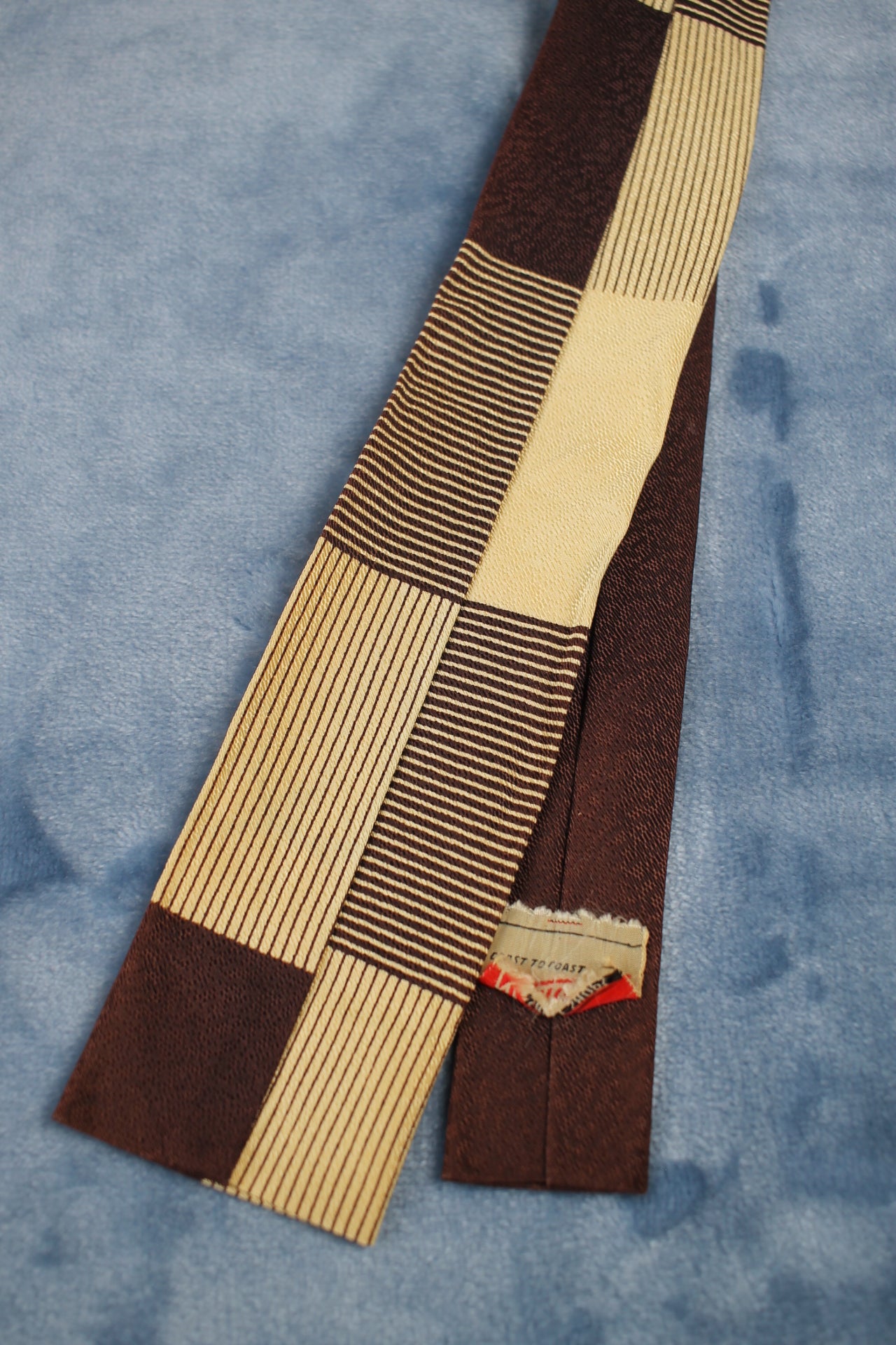 Vintage Coast to Coast Gold Brown Striped Blocks Square End Tie 1940s/50s