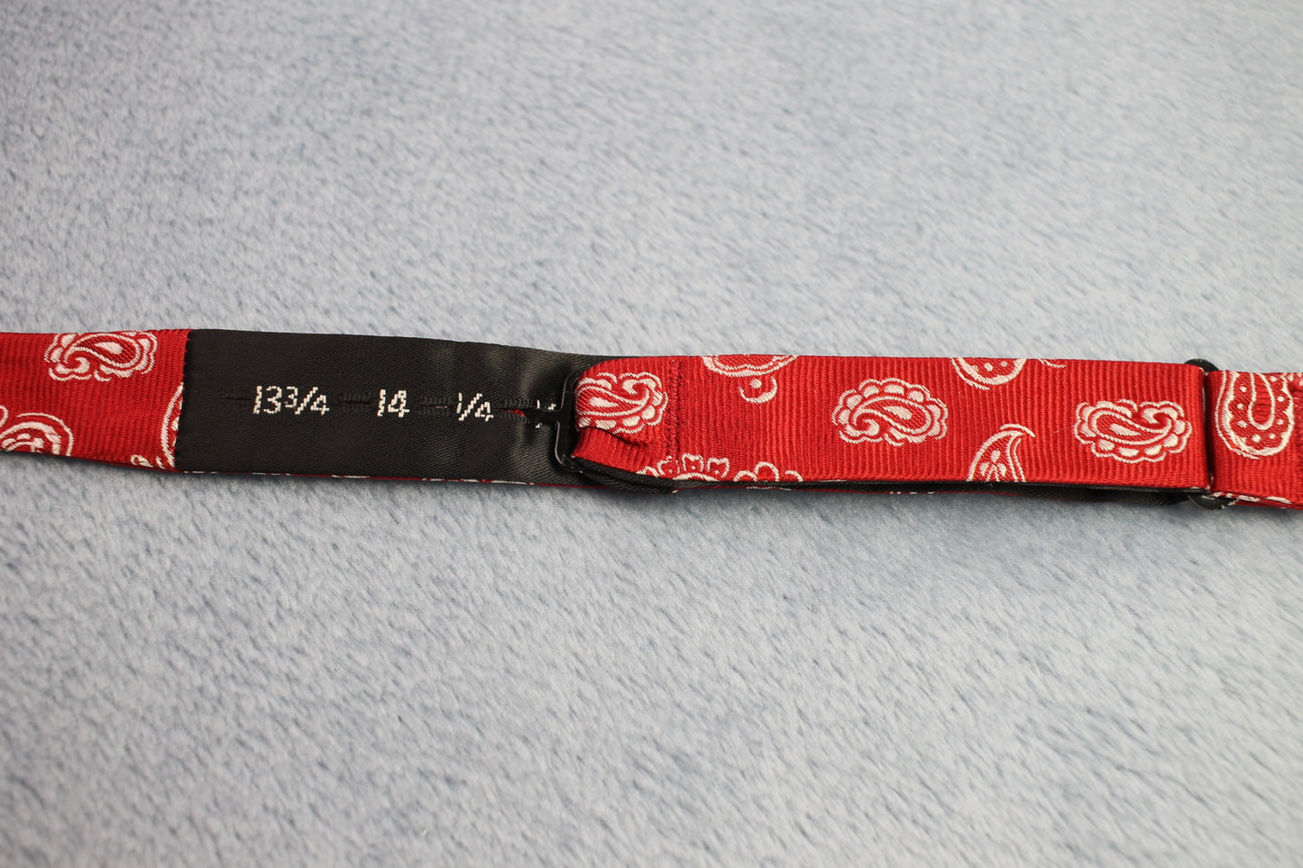 Vintage Cremieux self tie thistle end 100% silk red white paisley bow tie adjustable