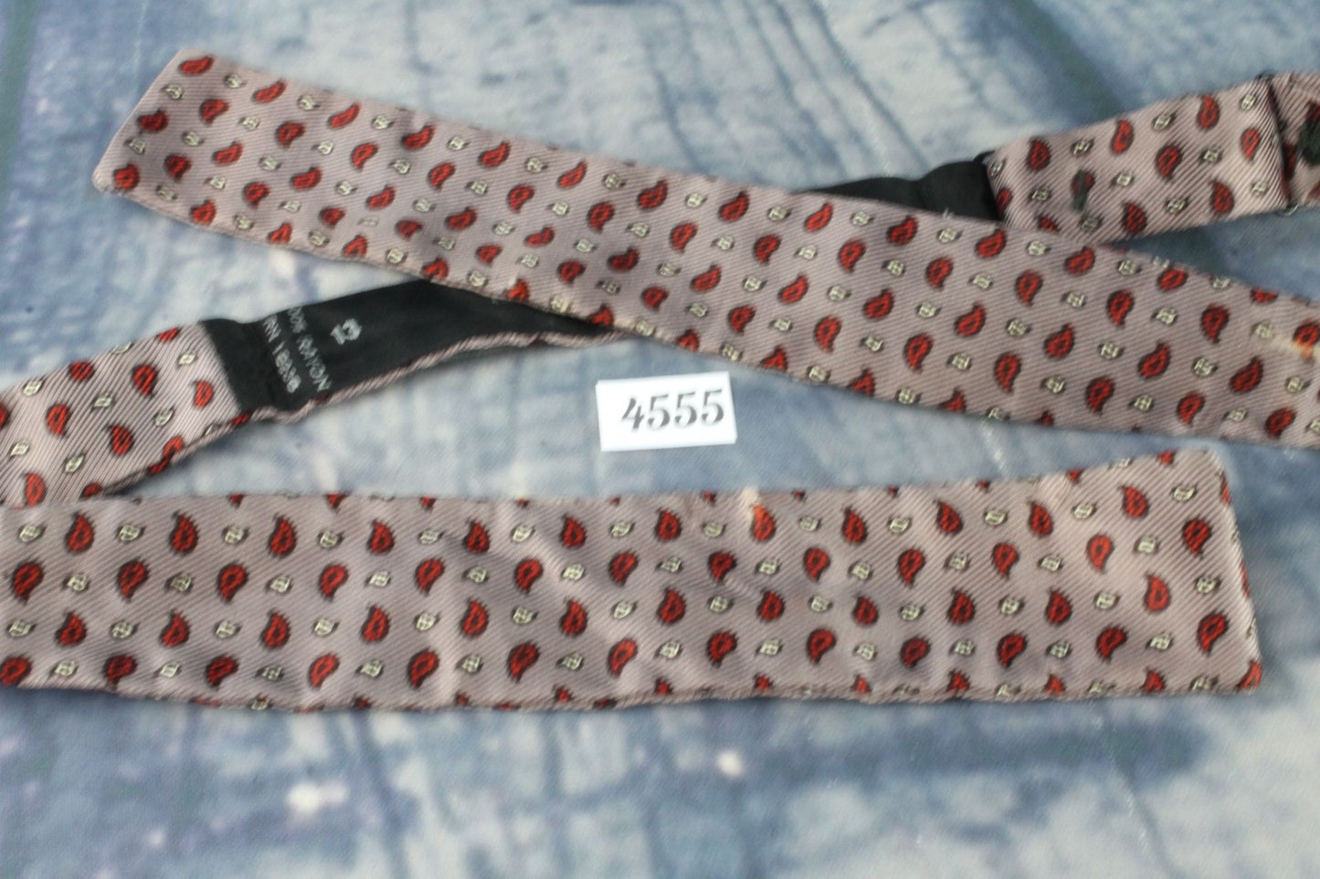 Superb Vintage Taupe Red Paisley Pattern Self Tie Square End  Bow Tie