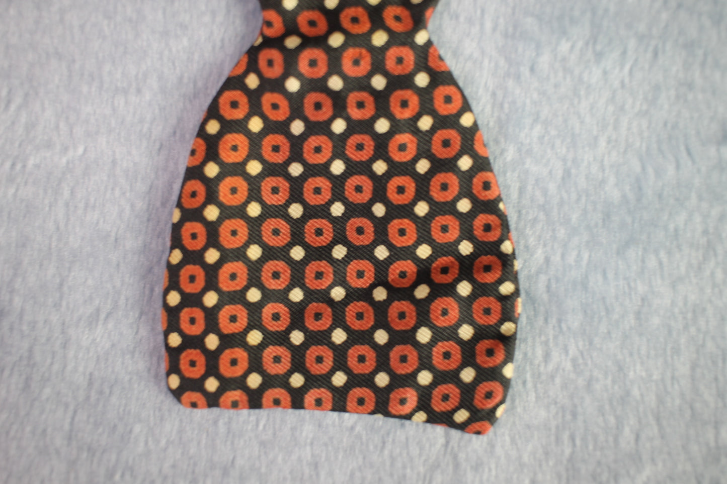 Vintage Countess Wara self tie thistle end orange brown white circle pattern bow tie adjustable