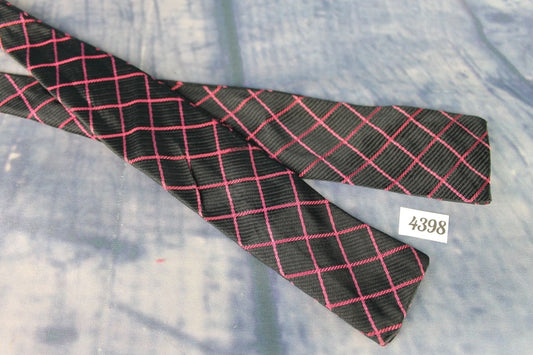 Superb Vintage Fuchsia Black Crosshatch Self Tie Square End Paddle Bow Tie Adjustable
