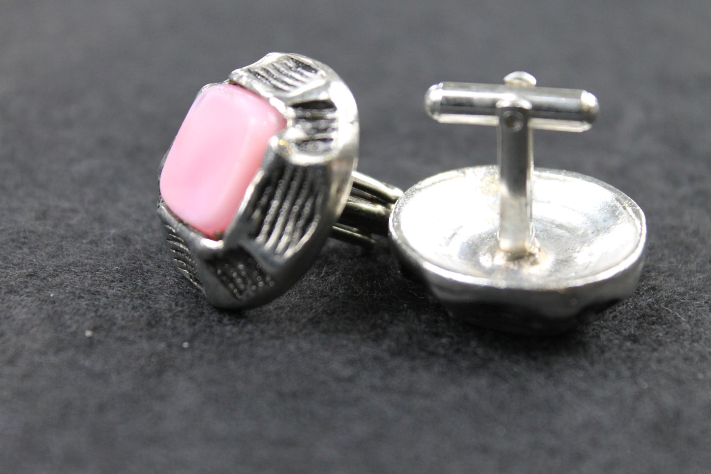 Vintage Chunky Rustic Set Pink Stone Centre Cufflinks