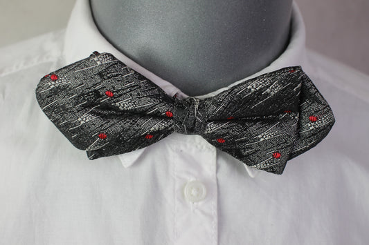 Vintage pre-tied grey silver black pattern bow tie adjustable