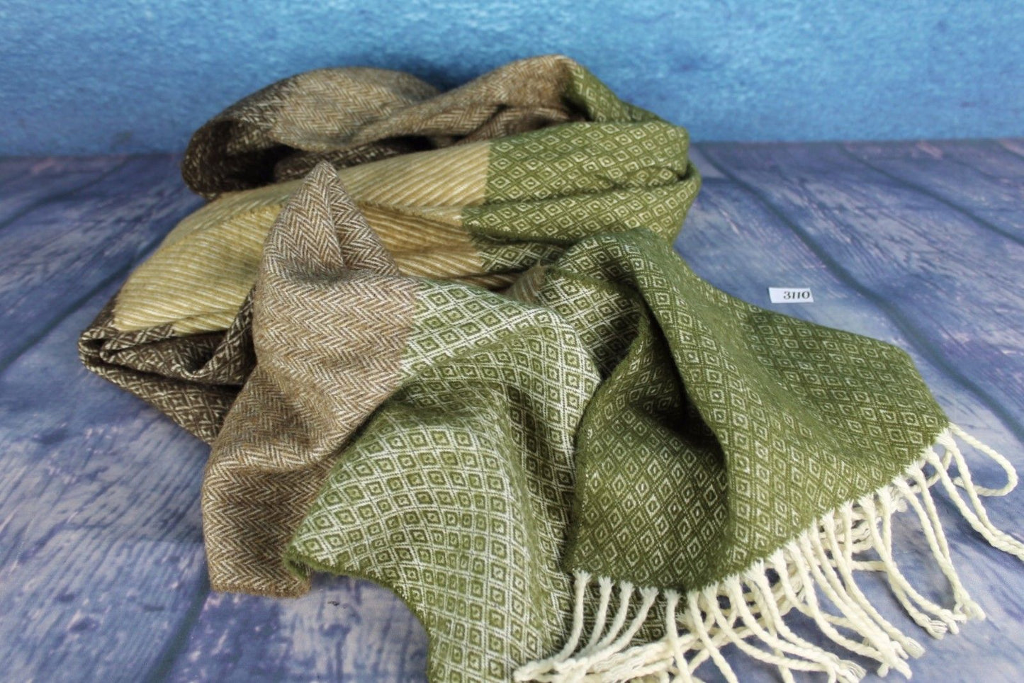 Vintage Wide Green Brown Beige Cream Soft Thick Scarf