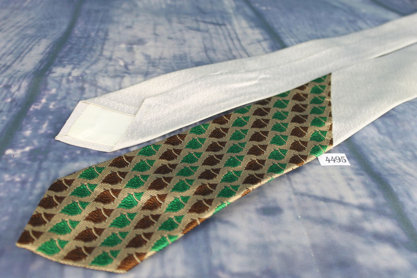 Vintage Cardinal Brocade Green Brown Buff Jacquard Skinny Tie 1940s/50s