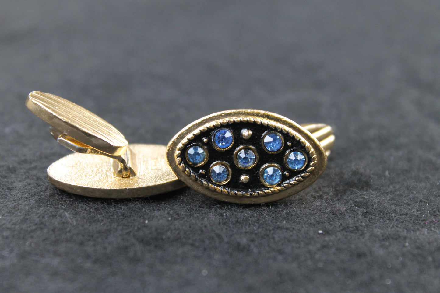Vintage Oval Blue Diamante Inset Cufflinks