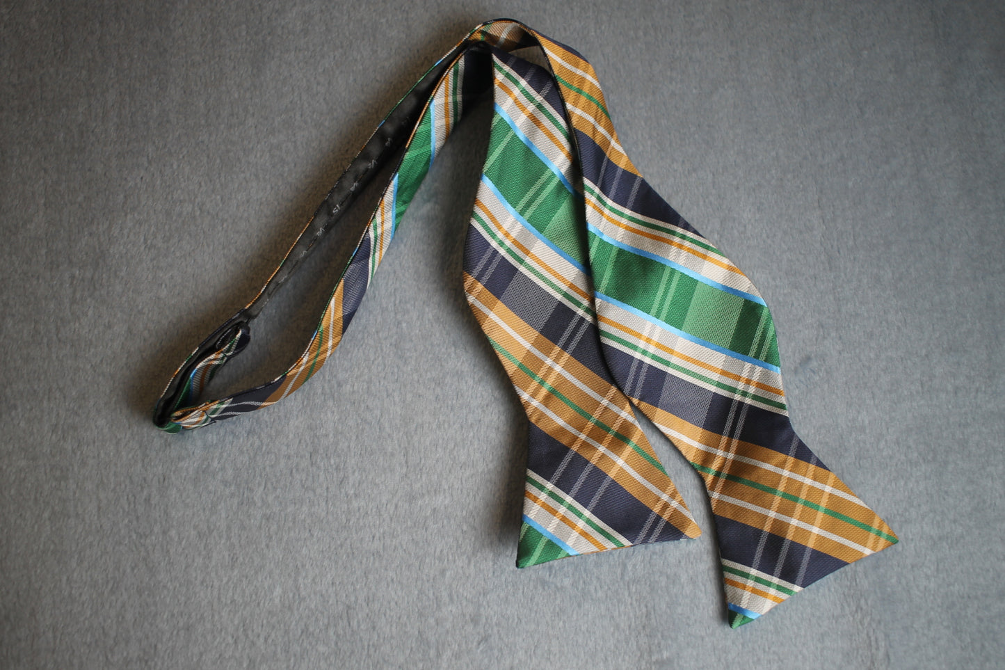 Vintage self tie thistle end green blue brown tartan pattern bow tie adjustable