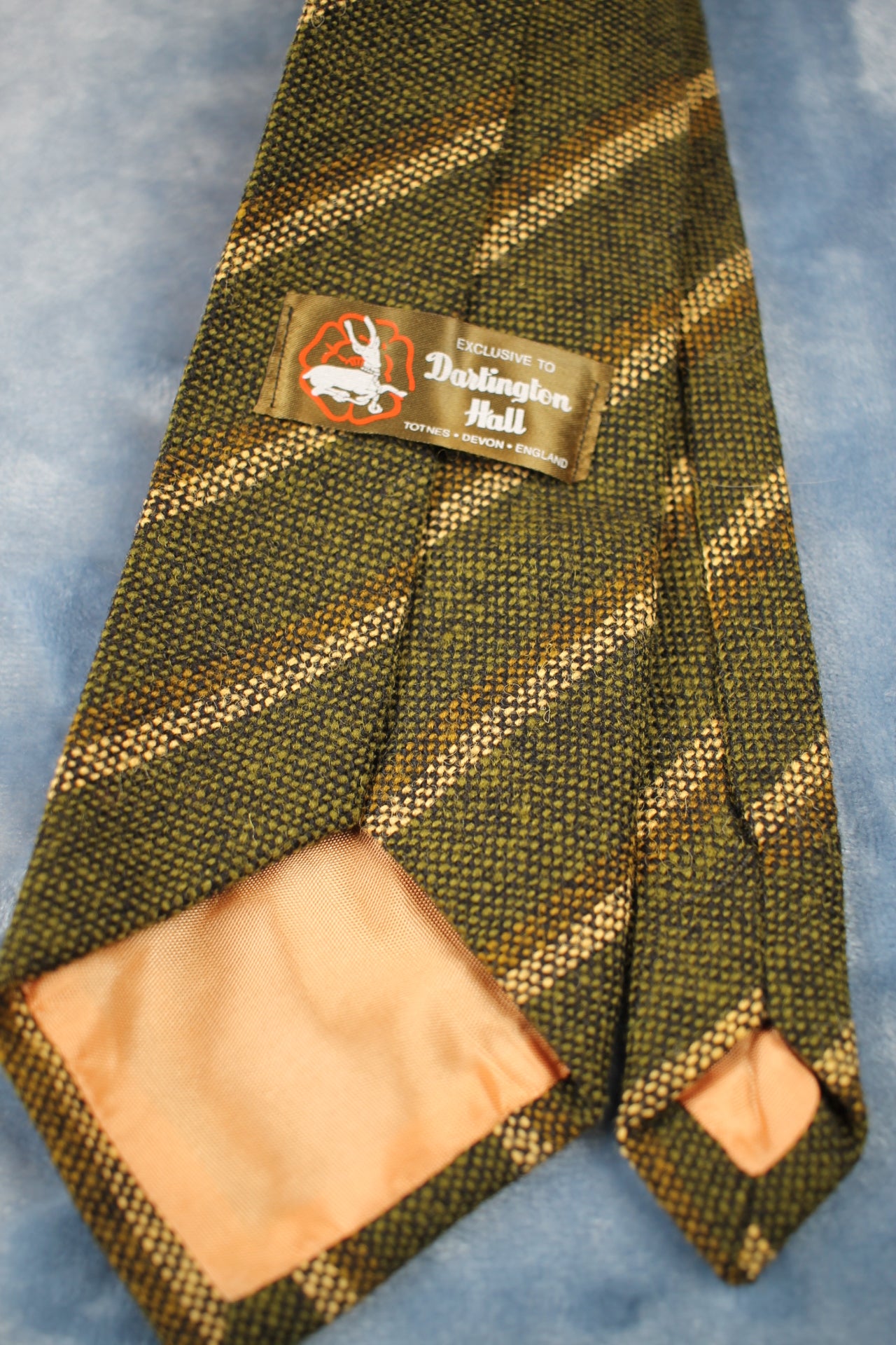 Vintage Dartington Hall Green Brown Beige Striped Swing Tie 1940s/50s