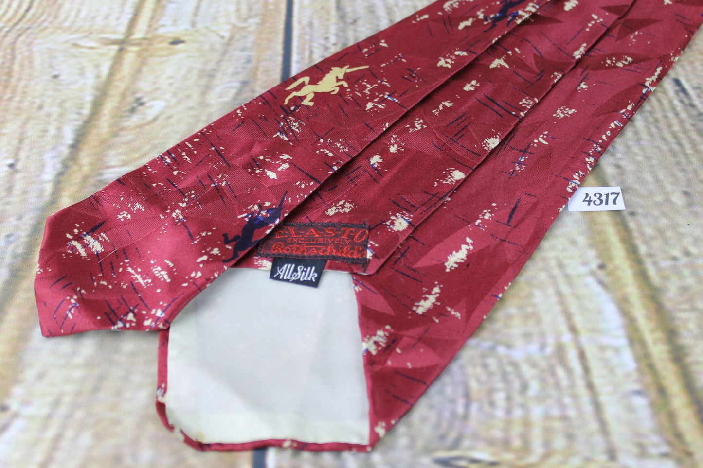 Superb Vintage 1940s/1950s Rothschild Pure Silk Burgundy Unicorn Tie Lindy hop Swing Zoot Suit Rat Pack
