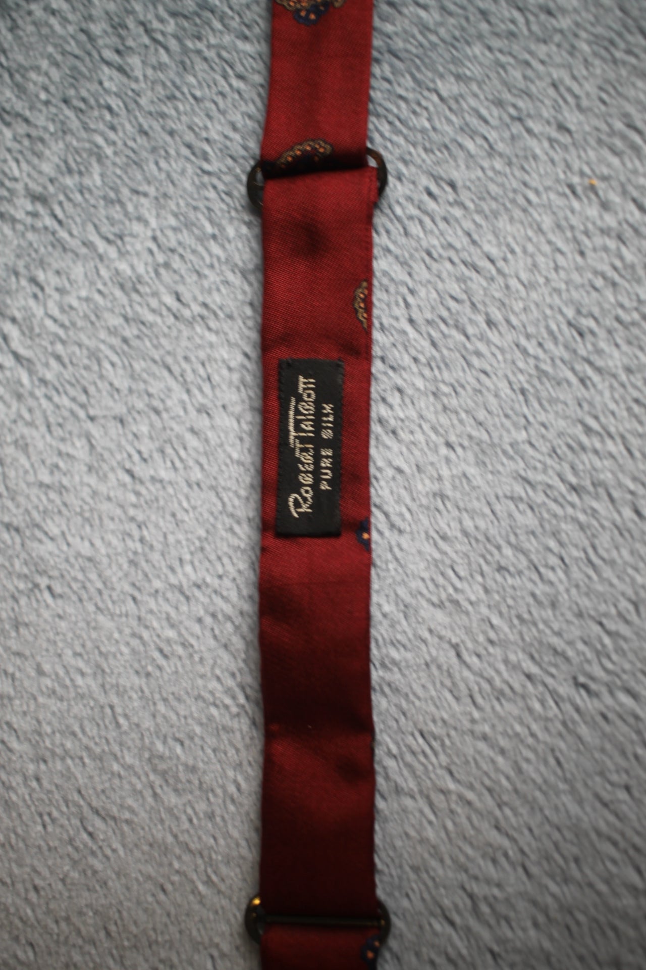 Vintage Robert Talbot self tie thistle end pure silk red blue circles pattern bow tie adjustable