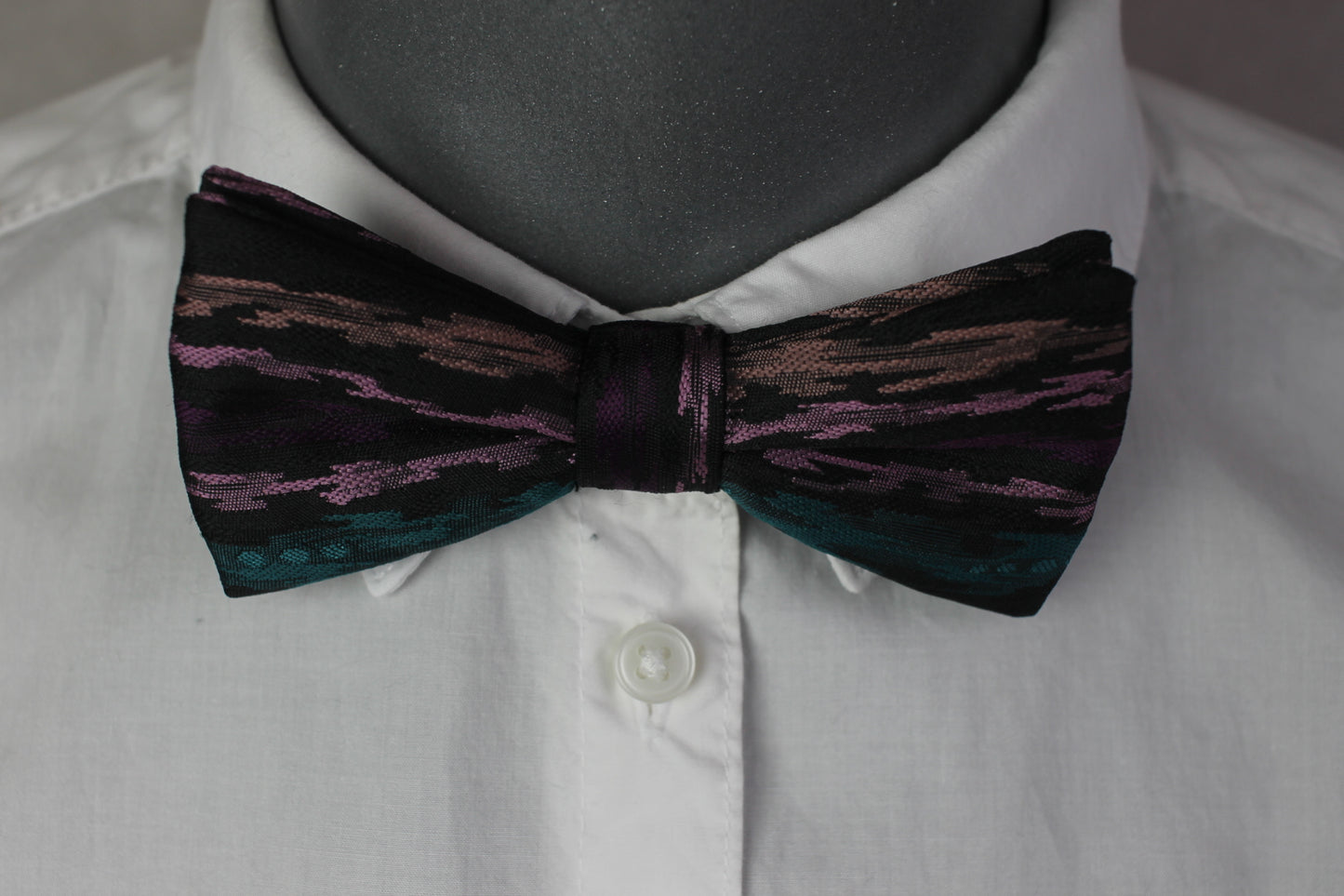 Vintage pre-tied pink purple green pattern bow tie adjustable