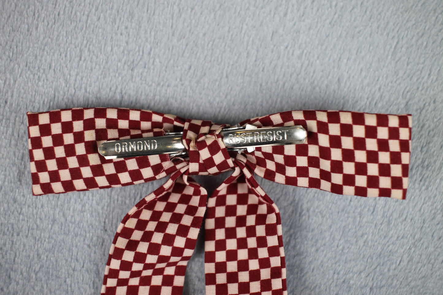 Vintage Burgundy White Chequered Western Cowboy Kentucky Square Dance Bow Tie