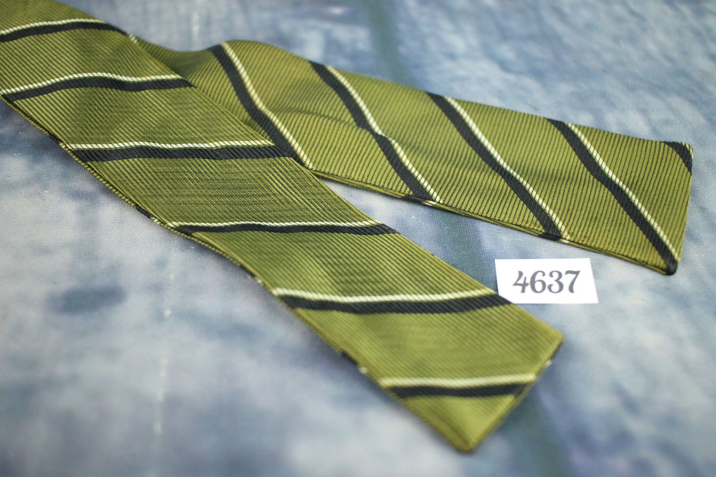 Vintage Self Tie Straight End Skinny Bow Tie Olive Black Narrow Striped