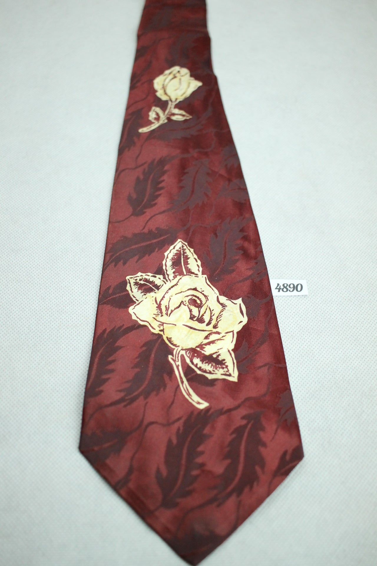 Vintage 1940s/50s Shops For Men Jacquard Burgundy Floral Swing Tie