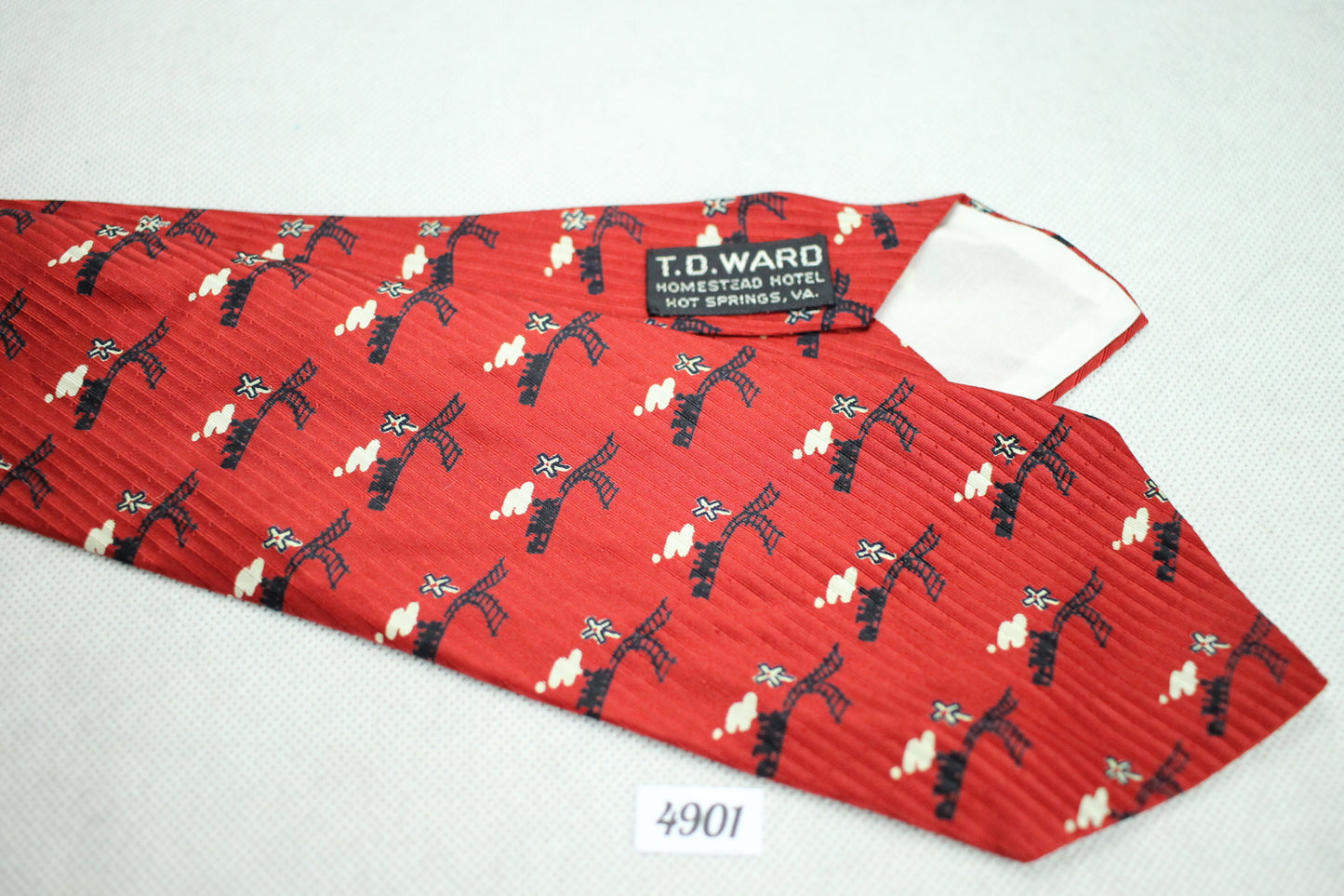 Vintage 1960s Fortune Cravat Steam Train Repeat Pattern Swing Tie