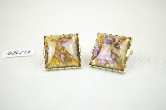 Vintage Sparkly Stone Gold Metal Push Through Cuff Links