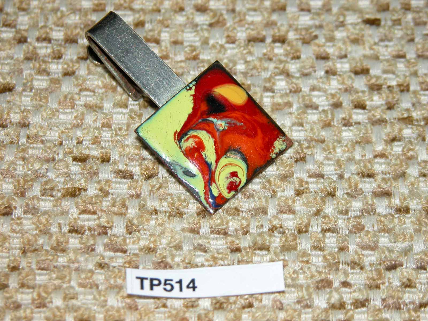 Vintage Gold Metal Square Hand Enamelled Red/Yellow Tie Clip